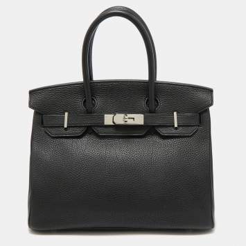 Pre Owned Hermes Noir Togo Leather Palladium Finish Birkin 30 Bag