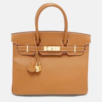Pre Owned Hermès Gold Epsom Leather Gold Finish Birkin 30 Bag