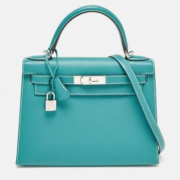 Hermès Vert Jade/Gris Perle Epsom Leather Palladium Finish Kelly Sellier 28 Bag