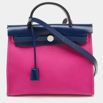 Pre Owned Hermes Magnolia/Blue Saphir Toile Canvas and Vache Hunter Herbag Zip 31 Bag