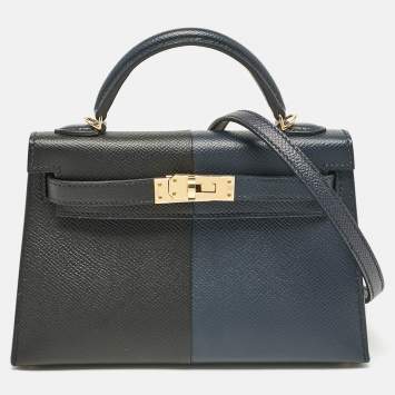 Hermès Noir/Bleu Indigo Epsom Leather Gold Finish Mini Kelly II Sellier 20 Bag