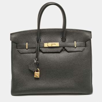 Pre Owned Hermes Noir Togo Leather Gold Finish Birkin 35 Bag
