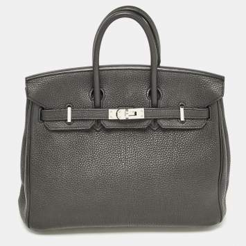 Pre Owned Hermes Noir Togo Leather Palladium Finish Birkin 25 Bag