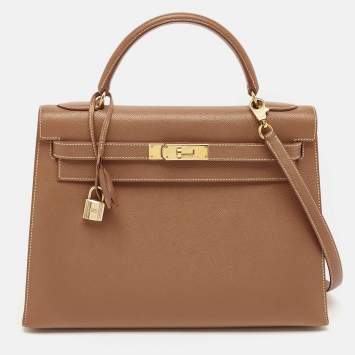 Pre Owned Hermes Gold Courchevel Leather Gold Finish Kelly Sellier 32 Bag