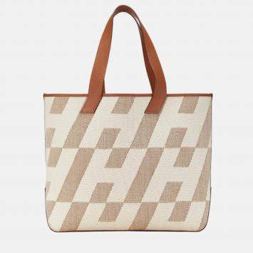 Pre Owned Hermes Gold and Ecru Swift and Toile Cabas H En Biais 40 Tote Bag