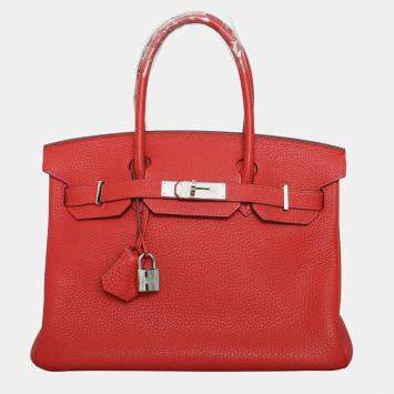 Hermes Rouge Tomate Clemence Leather  Birkin 30 Bag