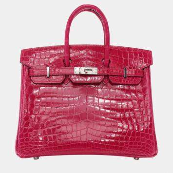 Hermes Rose Mexico Niloticus Crocodile Leather Birkin 25 Bag