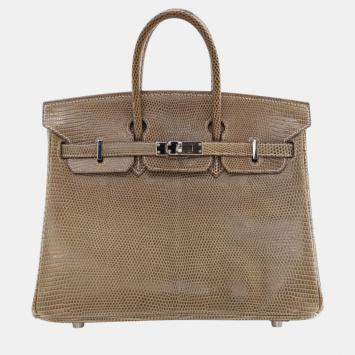 Pre Owned Hermes Ficelle Lizard Leather Birkin 25 Bag