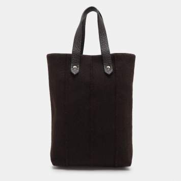 Pre Owned Hermes Dark Brown Leather and Wool Ahmedabad PM Bag