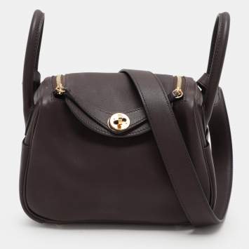 Hermes Rouge Sellier Swift Leather Gold Finish Mini Lindy Shoulder Bag