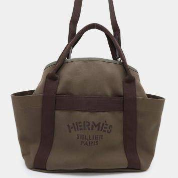 Pre Owned Hermes Groom Khaki/Fu Canvas Leather  Sac De Pansage Bag