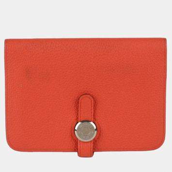 Hermes Orange Togo Leather Dogon Compact Wallet