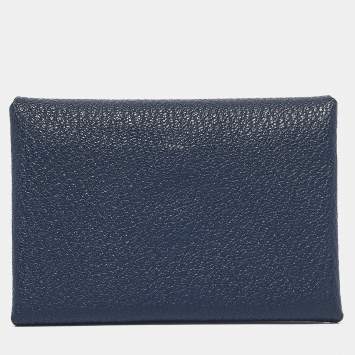 Pre Owned Hermès Bleu Encre Chevre Leather Calvi Duo Card Holder