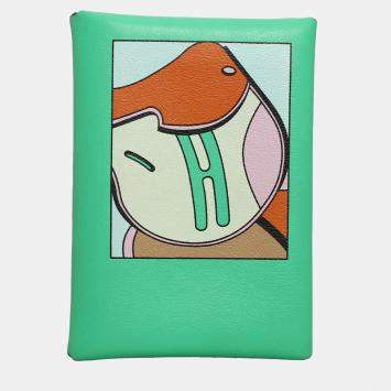 Hermes Vert Comics Swift Leather Saddle Printed Calvi Duo Wallet