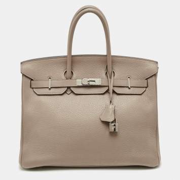 Pre Owned Hermes Gris Tourterelle Taurillon Clemence Leather Palladium Finish Birkin 35 Bag