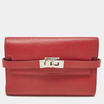 Pre Owned Hermes Rouge Casaque Epsom Leather Kelly Depliant Wallet