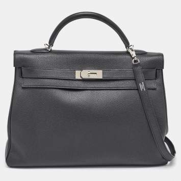 Hermes Black Togo Leather Palladium Finish Kelly Retourne 40 Bag