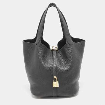 Pre Owned Hermes Noir Taurillon Clemence Leather Picotin Lock 22 Bag