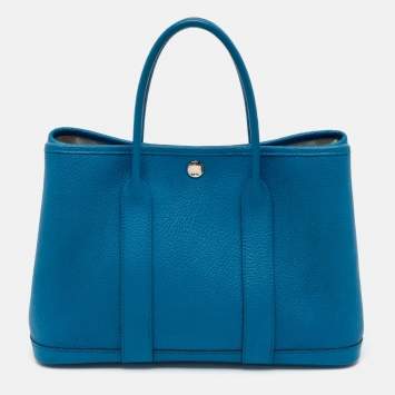 Pre Owned Hermes Bleu Zanzibar Negonda Leather Garden Party 30 Bag