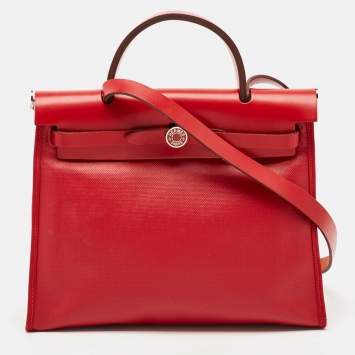 مملوكة مسبقًا Hermes Rouge Piment/Ecru Toile H Berline and Vache Hunter Herbag Zip 31 Bag