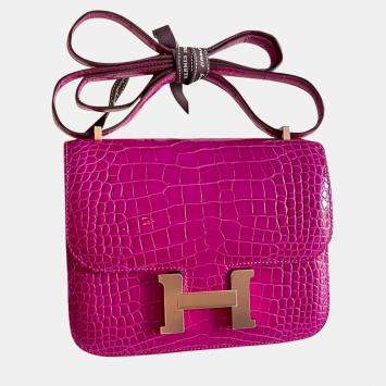 Hermes Pink Leather Constance 19 Shoulder Bag