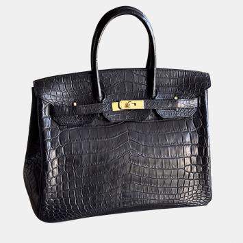 Hermes Noir Crocodile Leather Birkin 35 Handbag