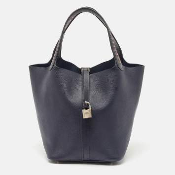 Pre Owned Hermes Bleu Indigo/Noir/Terre Battue Epsom Leather Picotin Lock Tressage 22 Bag