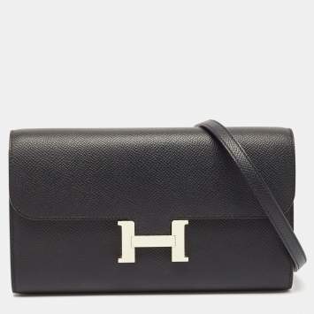 Pre Owned Hermes Noir Epsom Leather Constance To Go Wallet