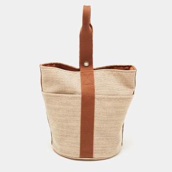 Pre Owned Hermes Natural/Brown Toile Saxo MM Bag