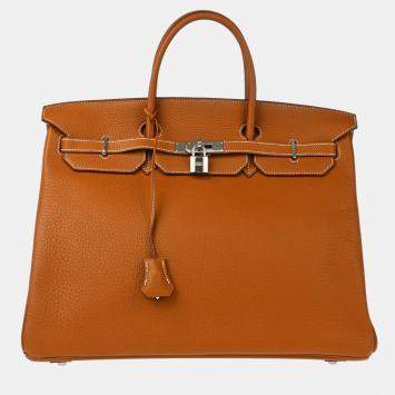 Hermes Gold Taurillon Clemence Leather Birkin 40 Handbag