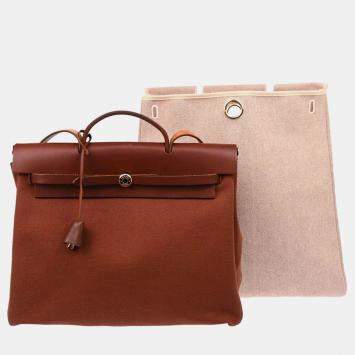 Pre Owned Hermes Brown Toile Officier H Herbag 39 Handbag