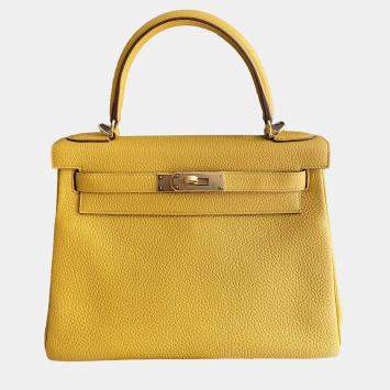 Hermes Amber Yellow Leather Kelly 28 Top Handle Bag
