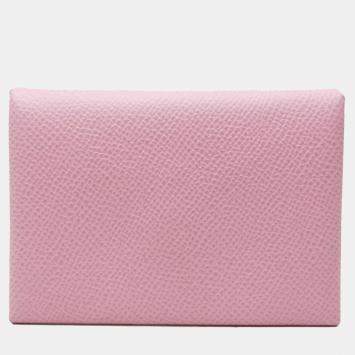 Hermes Pink Epsom Leather Calvi Duo Card Case