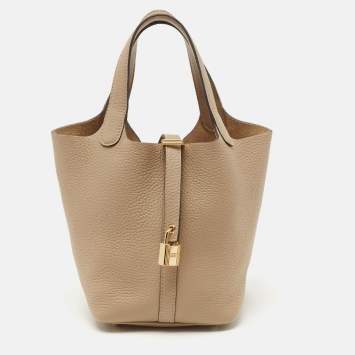 Pre Owned Hermes Beige Marfa Taurillon Clemence Leather Picotin Lock 18 Bag