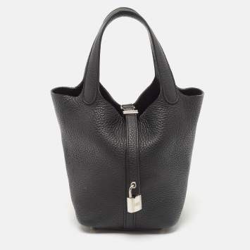 Pre Owned Hermes Noir Taurillon Clemence Leather Picotin Lock 18 Bag