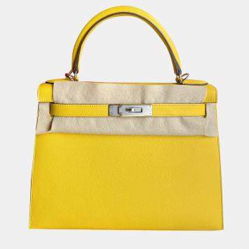 Pre Owned Hermes Naples Yellow Epsom Leather Kelly 28 Top Handle Bag