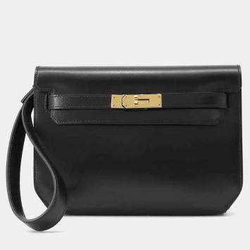 Hermes  Black Box Calf Leather 25 Kelly Depeche Clutch Bag