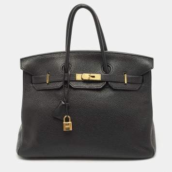 Hermes Noir Togo Leather Gold Finish Birkin 35 Bag