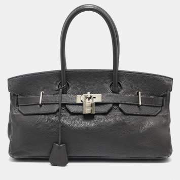 Pre Owned Hermes Graphite Taurillon Clemence Leather Palladium Finish JPG Shoulder Birkin 42 Bag