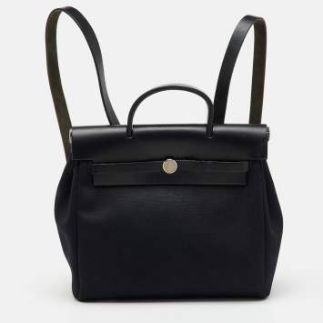 Hermes Black Toile Canvas and Vache Hunter 2in1 Herbag PM Backpack
