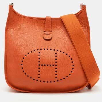 Hermes Orange Taurillon Clemence Leather Evelyne III GM Bag