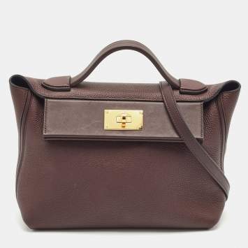 Hermes Rouge Sellier Togo and Swift Leather Gold Finish 24/24 29 Bag