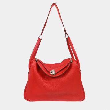 Hermes Rouge Tomate Taurillon Clemence Lindy 30 Shoulder Bag