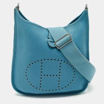 Pre Owned Hermes Bleu Jean Taurillon Clemence Leather Evelyne III PM Bag