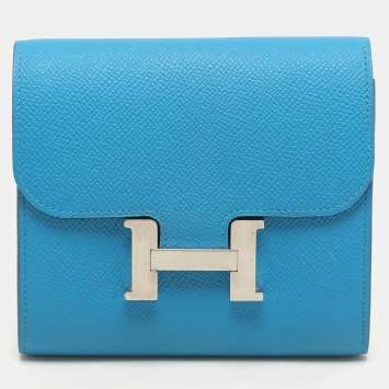 Hermes Bleu Zanzibar Epsom Leather Constance Compact Wallet