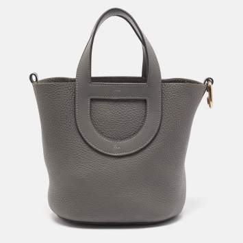 Pre Owned Hermes Gris Meyer Taurillon Clemence and Swift Leather In The Loop 18 Bag