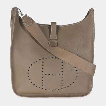 Pre Owned Hermes Etoupe Clemence Evelyne TGM 40 PHW Bag