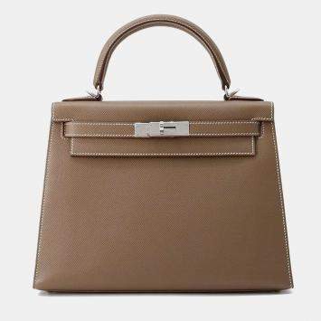 Hermes Etoupe Epsom Leather Kelly 28 Top Handle Bag 