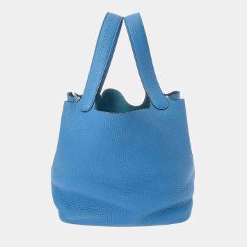 Pre Owned Hermes Blue Zanzibar Taurillon Clemence Picotin Lock 22 Handbag