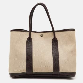 Pre Owned Hermès Natural/Ebene Toile Canvas and Negonda Leather Garden Party 36 Bag